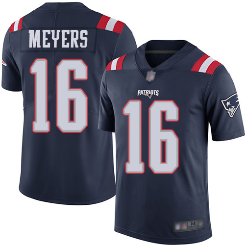 New England Patriots Football #16 Rush Vapor Limited Navy Blue Men Jakobi Meyers NFL Jersey